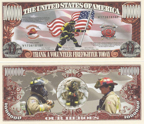 Volunteer Firefighters Novelty Currency Bill