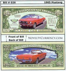 1965 Ford Mustang Classic Car Novelty Currency Bill