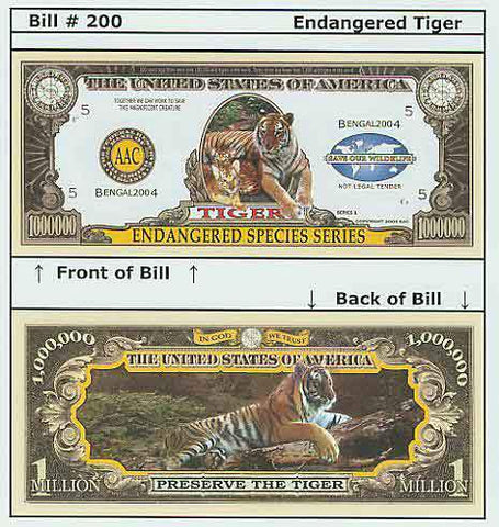Tiger Endangered Speices Series Novelty Currency Bill