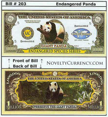 Giant Panda Endangered Species Novelty Currency Bill