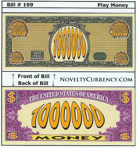 Play Money Novelty Currency Bill