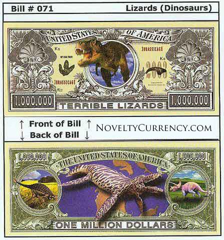 Dinosaurs Lizards Novelty Currency Bill