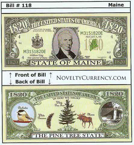 Maine - The Pine Tree State - Commemorative Novelty Bill