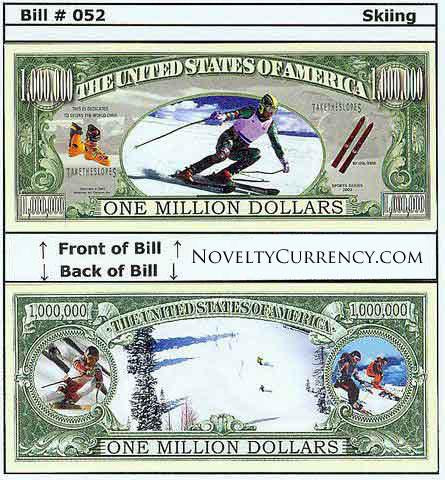 Skiing Novelty Currency Bill