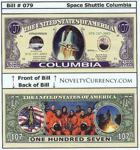 Shuttle Columbia Novelty Currency Bill