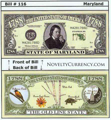 Maryland - The Ocean State - Commemorative Novelty Bill