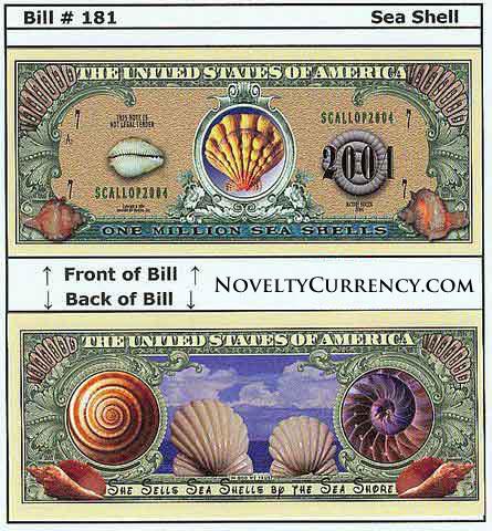 Sea Shell Novelty Currency Bill