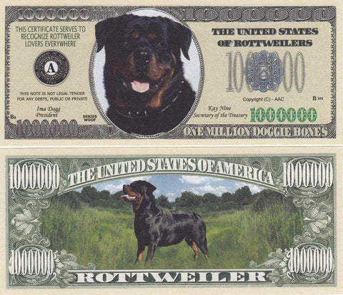 Rottweiler Dog Novelty Currency Bill