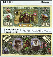 Monkey Primates Novelty Currency Bill