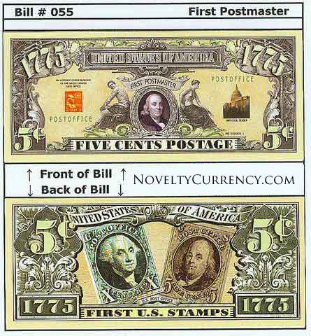 First Postmaster (Ben Franklin) Novelty Currency Bill