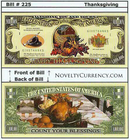 Happy Thanksgiving Novelty Currency Bill