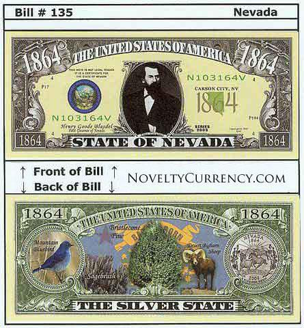 Nevada - The Silver State - Commemorative Novelty Currency Bill