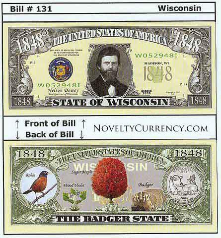 Wisconsin - The Badger State - Commemorative Novelty Bill
