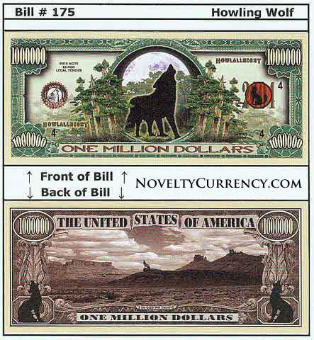 Howling Wolf Novelty Currency Bill
