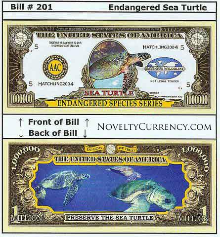 Sea Turtle Endangered Novelty Currency Bill