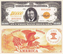$10,000 Gold Certificate Novelty Currency Bill