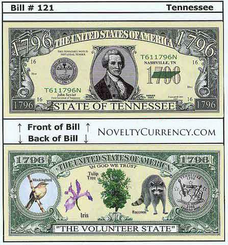 Tennessee - The Volunteer State - Commemorative Novelty Bill