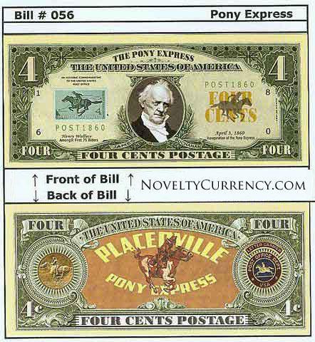 Pony Express Mail Novelty Currency Bill