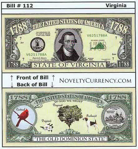 Virginia - The Old Dominion State - Commemorative Bill