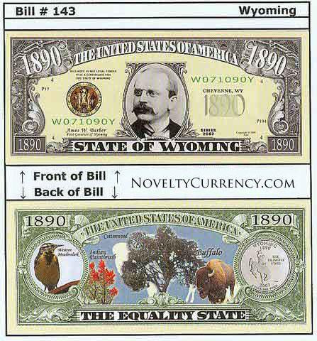 Wyoming - The Equality State - Commemorative Novelty Bill