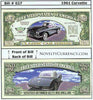Image of 1961 Corvette Stingray Convertible Car Novelty Currency Bill