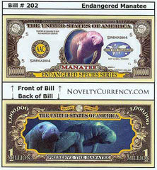 Manatee Endangered Species Novelty Currency Bill